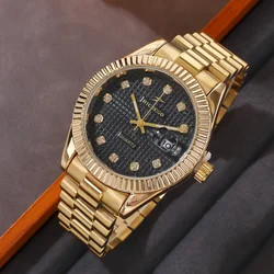 Fashion  Mens Sports Watches Stainless Steel Watchband Business Casual Plaid Quartz Wristwatch Calendar Clock Reloj Masculino