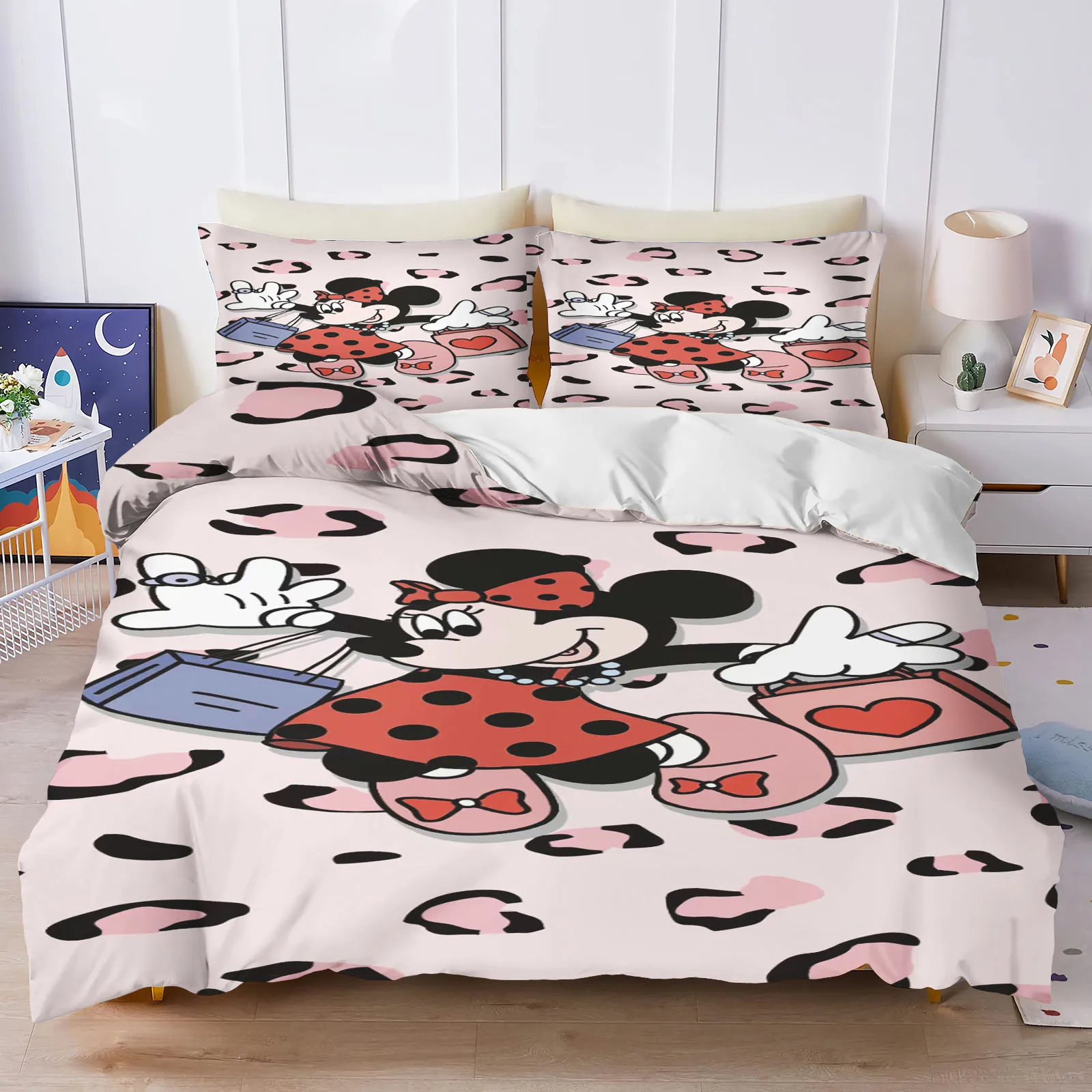 

Mickey Minnie Couple Bedding Set Duvet Cover Twin Size Sets 100% Polyester 3d Children'S Bedding Set 3-Piece 1 Quilt Cover