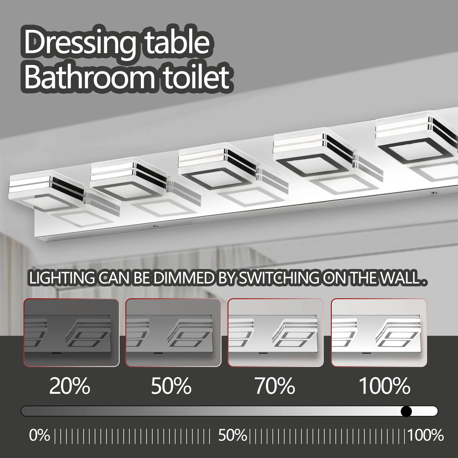 تركيبات إضاءة الحمام الحديثة LED (6 أضواء، 40 بوصة)، تركيبات إضاءة جدارية للحمام من الأكريليك الحديث من الكروم 6000 ك #4