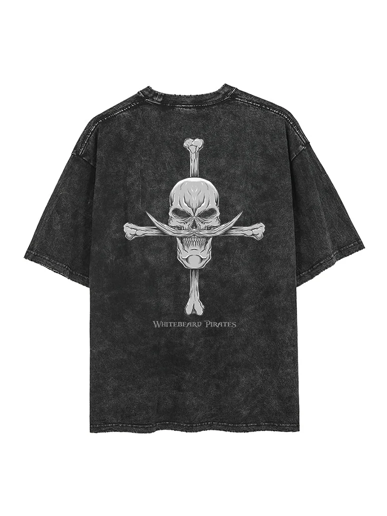 One Piece Vintage Whitebeard Pirates Graphic 2-Sided T-Shirt Mens 2026 Summer Fashion Oversize Street Top Harajuku Y2K Clothing