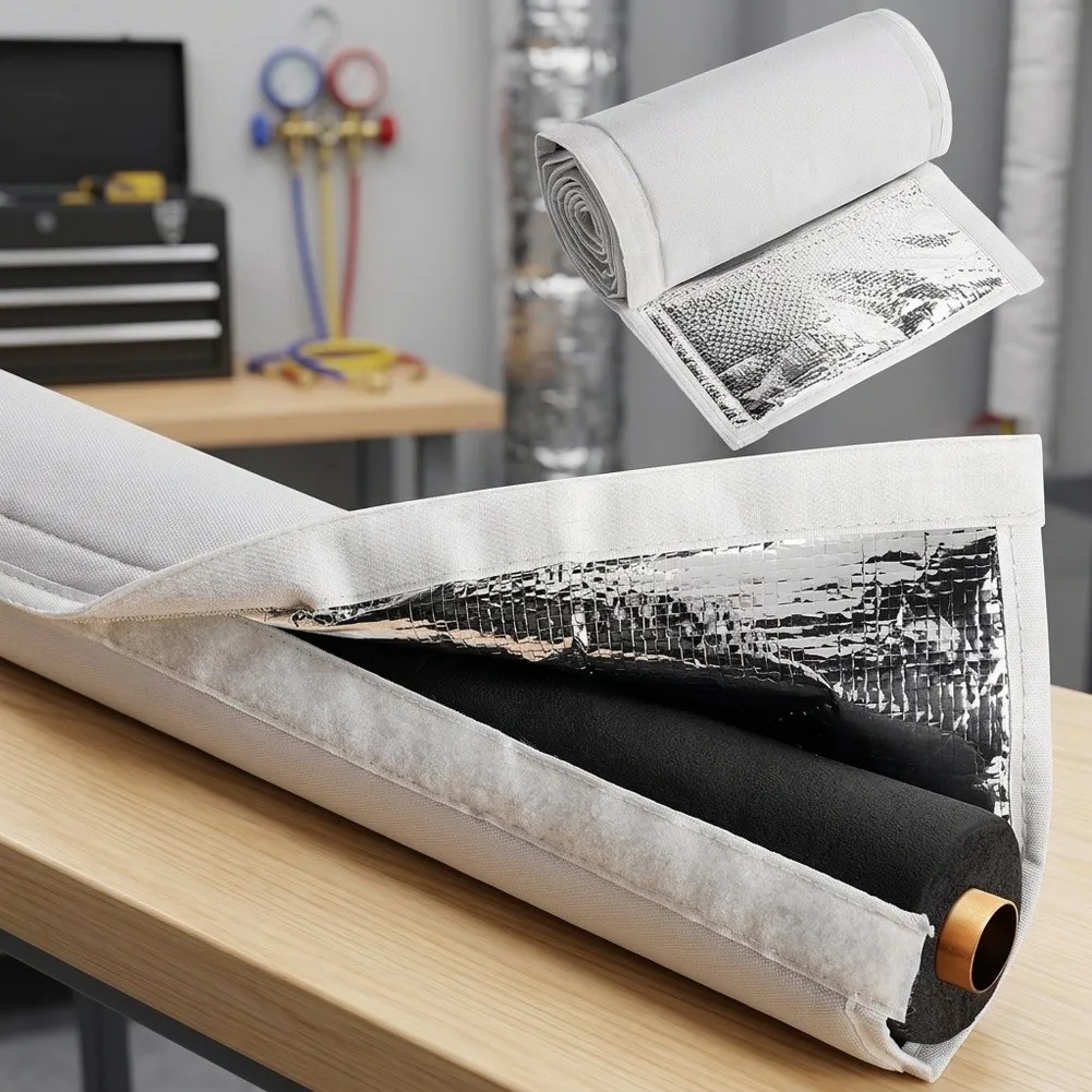 Aluminum Lined HVAC Copper Pipe Insulation Sleeve with Pearl Cotton and 600D Oxford Outer Layer 180 x 25 cm Easy Install