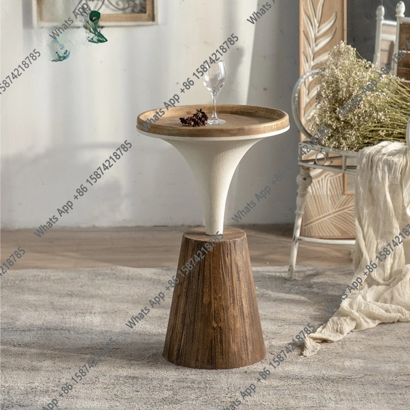 

wabi-sandy wind solid wood household small coffee table, American small apartment antique living room side table, milk tea shop