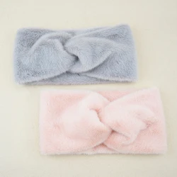 Soft Handmade Imitation Mink Fur Cross Headbands Plush Elastic Hair Band Hair Accessories Solid Color Wide Turban Headwrap Bands