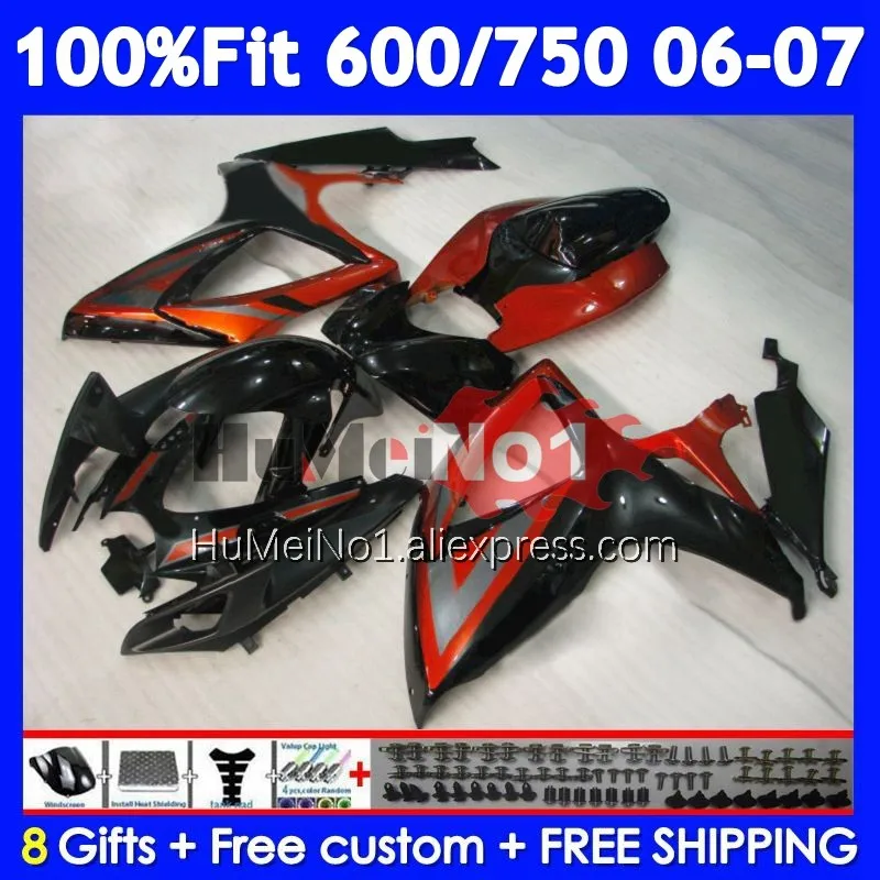 Injection Body For SUZUKI GSXR-750 GSXR 600 750 104No.117 GSXR-600 K6 750CC Black red GSXR600 GSXR750 06 07 2006 2007 Fairing