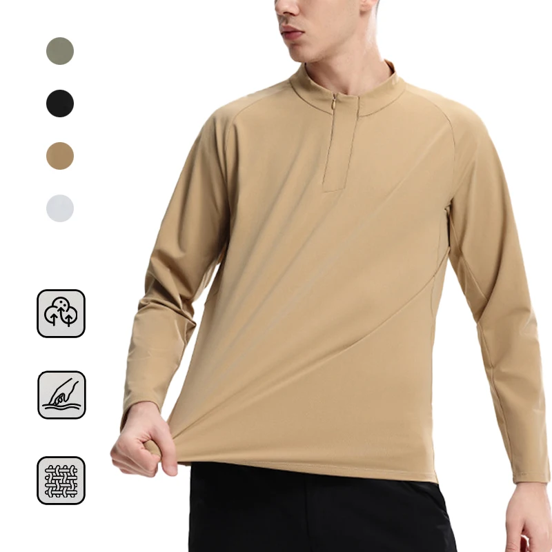 

(M-4XL)Mens Half Zip Training Tops Long Sleeve Quick Dry Slim Fit Gym Running Moisture Wicking Shirt for Sports & Commuting