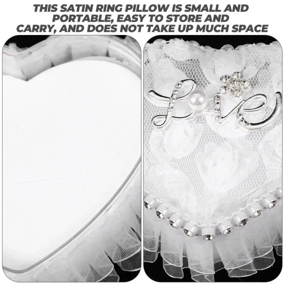 White Lace Heart-shaped Ring Box Bow-knot Satin Material Lace Ring Box Mini with Handle Ring Pillows Case Wedding Ceremony Use view 5