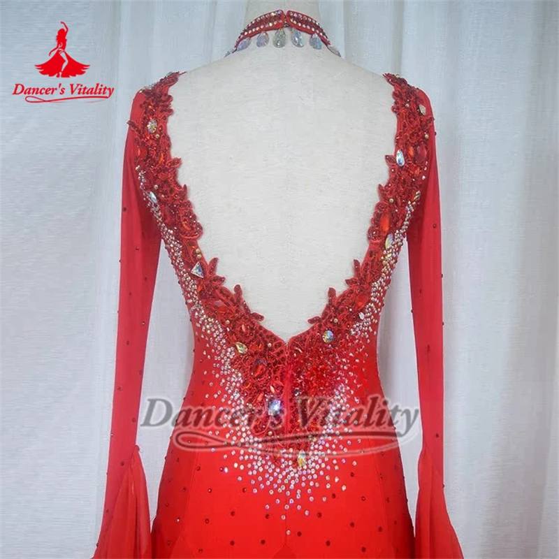 Danser Vitaliteit Volwassen Sexy V-vormige Rug Ballroom Dans Plooirok Slinger Uitvoeren & Wedstrijd Jurken Wals Outfit Aangepaste