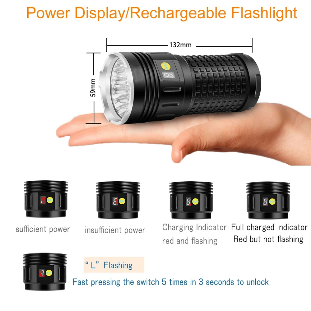 Super Bright Lantern Powerful 18*XML T6 LED Flashlight USB Rechargeable Waterproof Torch High Lumens Lamp For Camping Outdoor