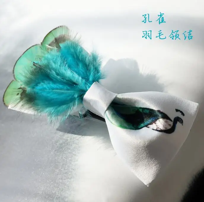 

Men Wedding Tie Green Peacock Feather Bowtie Fashion New Stage Host