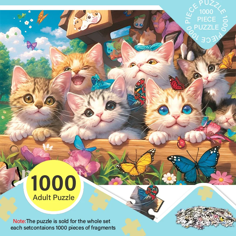 

Коробка из 1000 мини-пазлов для взрослых с дизайном Happy Kitten — устойчивая к царапинам, складная, подходит для взрослых, семейная F