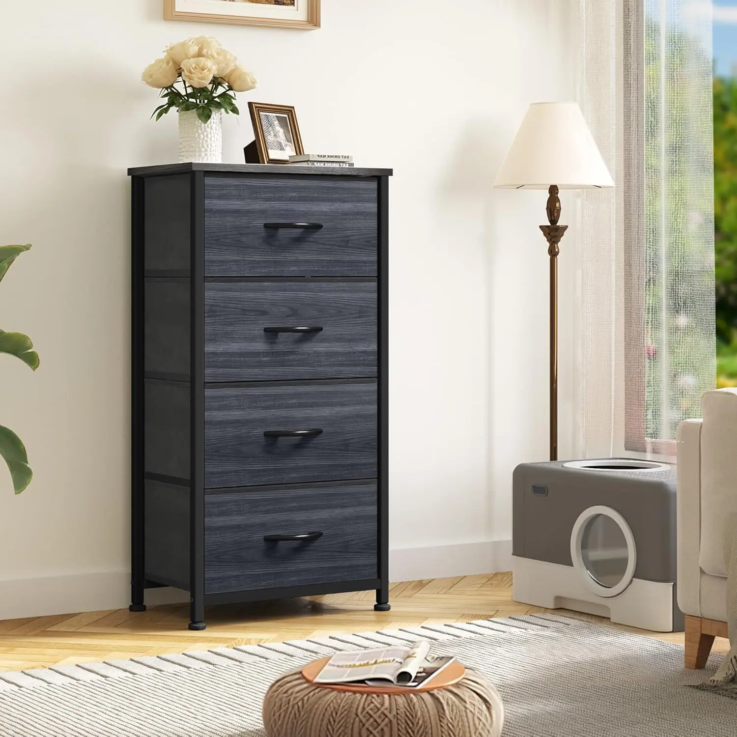 4 Drawers Dresser, Dresser for Bedroom, Fabric Storage Tower, Chest of Drawers, Organizer Unit for Closets, Living Room