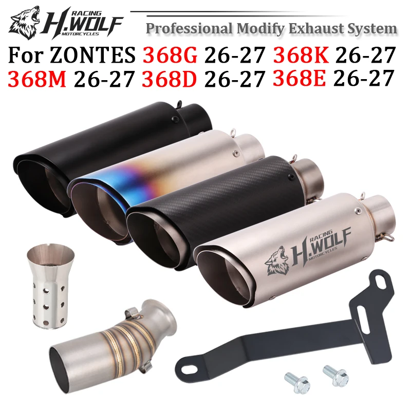 Slip On For ZONTES ZT368 ZT 368 G D M E K 2026 2027 Motorcycle Exhaust Modify Escape 51MM DB Killer Carbon Muffler Mid Link Pipe