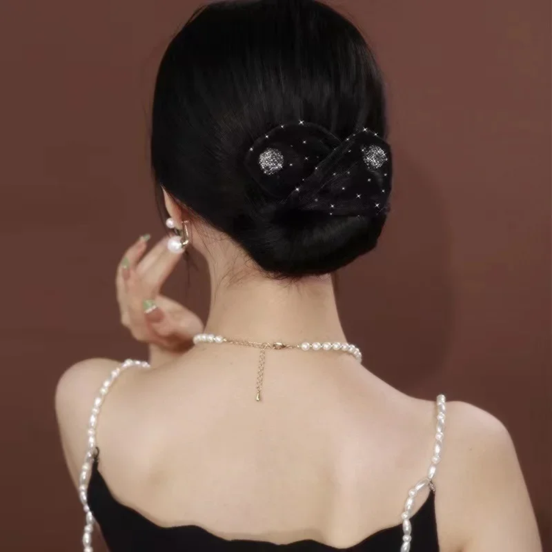 Lady Pearl Shell Flower Hairpin Foldable Hair Rope Wedding Banquet Party Hairband Fixed Ponytail Hair Accessories Women Jewelry