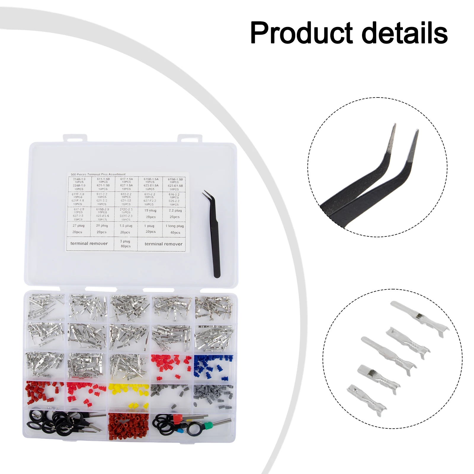 

500Pcs Connector Pins Kit Terminal Pin 1 1.5 1.8 2.2 2.8 3.5mm Tin Plated Copper For Car Electrical Wire Repair And DIY Project
