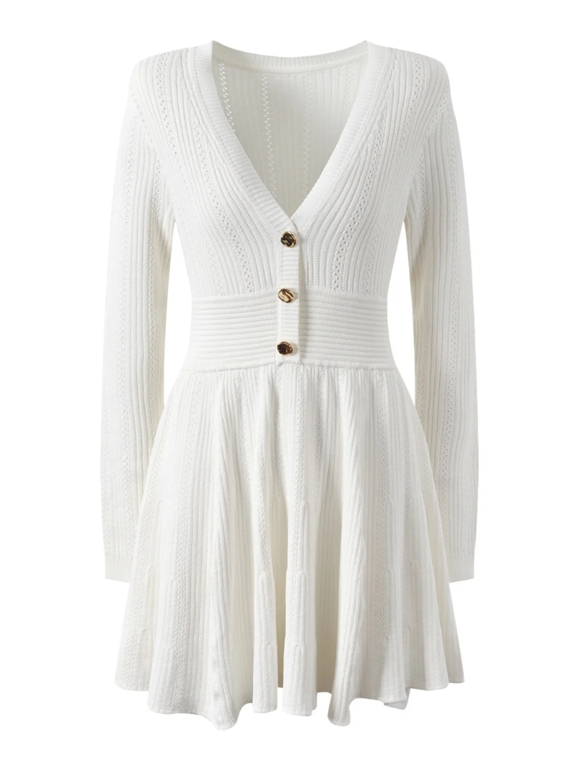 

Новинка 2024: Элегантное женское платье-трапеция с V-образным вырезом, длинным рукавом и одной пуговицей, осенняя коллекция, из других материалов.