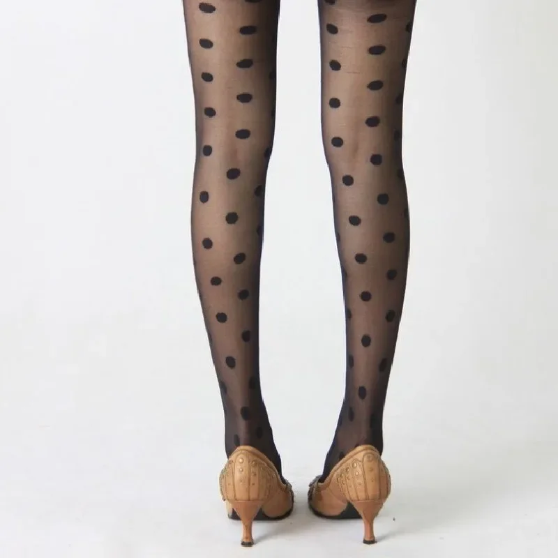 Women\'s Tights Classic Small Polka Dot Silk Stockings Thin Ladies Vintage Faux Tattoo Stockings Pantyhose Female Hosiery