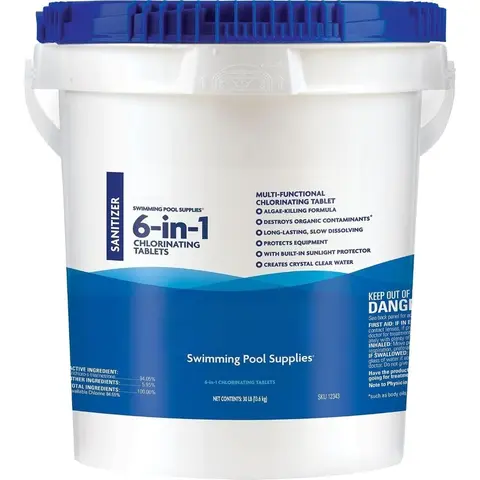 6-in-1 Chlorine Tablets Sanitizes Algae Remover Pool Tabs 30lbs