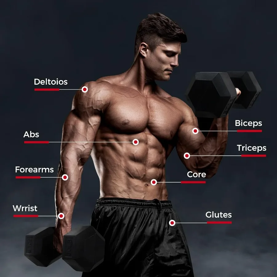 مجموعات دمبل سداسية مغلفة بالمطاط بوزن 5300 رطل مع رف اختياري لأوزان اليد المطلية بصالة الألعاب الرياضية المنزلية لتدريبات القوة Ide