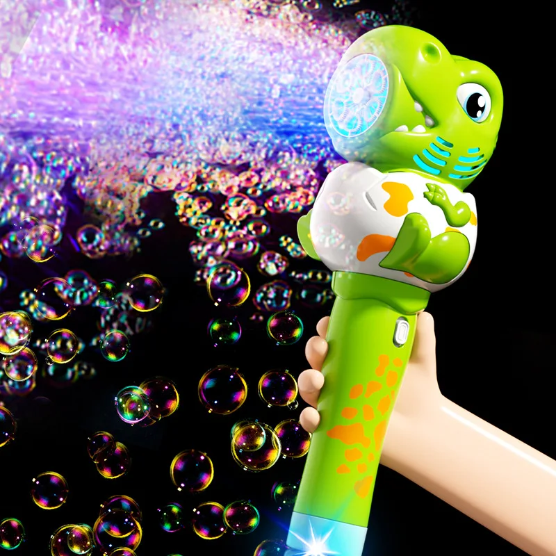 Electric Bubble Machine with Light Handheld Bubble Blowing Toy Automatic Soap Blower Summer Outdoor Toy Cute Dinosaur Bubble Gun