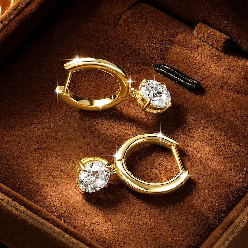 Rrjzz 6,5 mm Solitär-Moissanit-Diamant-Tropfenohrringe, hypoallergen, zierliche Hängeohrringe für Frauen, 1 Karat, Schmuckgeschenke – Detail 3