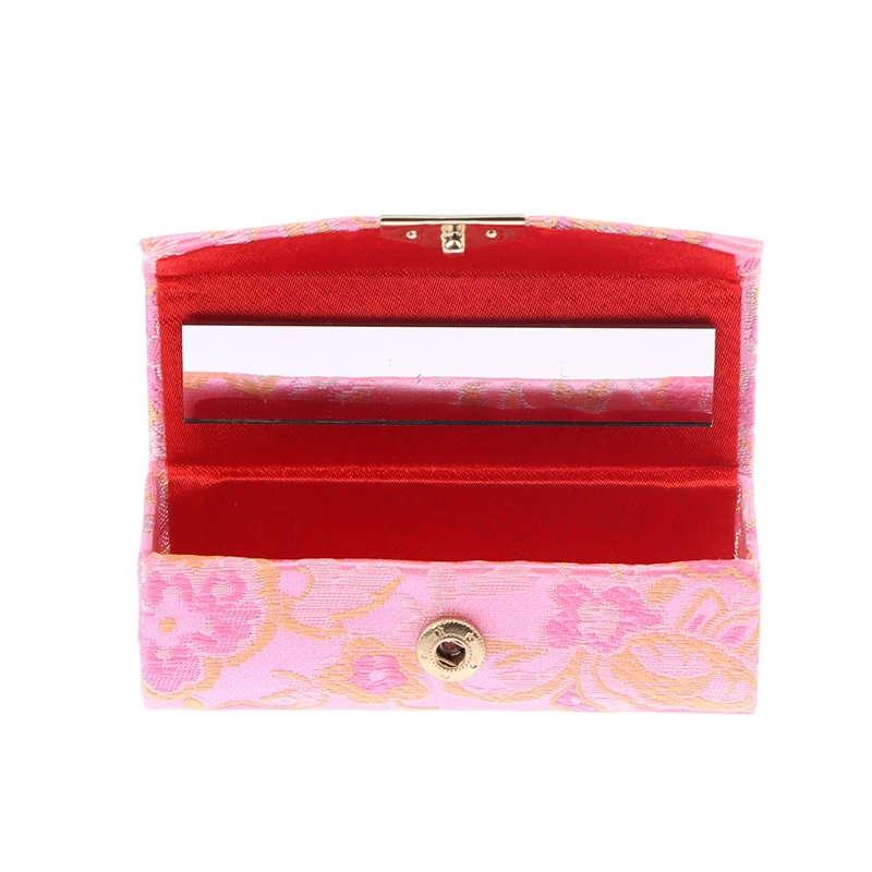 Flower Jacquard Lipstick Case Single Jewellery Box Lip Gloss Storage Case Cosmetic Bags With Mirror Women Makeup Storage Box