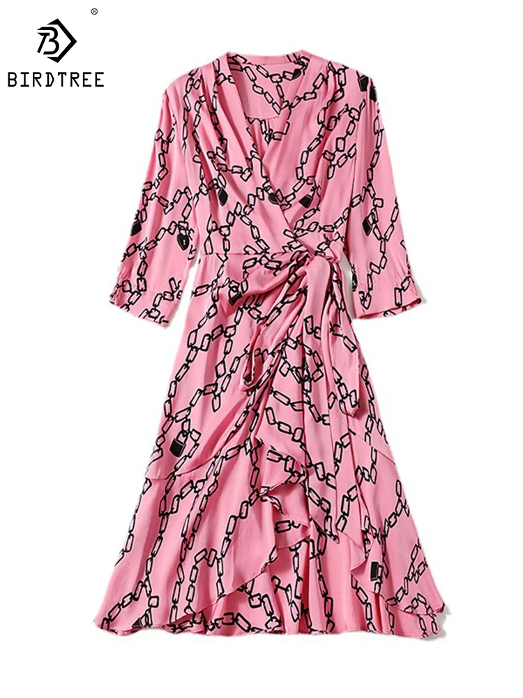 

Birdtree 100%Mulberry Silk Printing Elegant Dress Slimming Fashion Show Thin Fairy Floral Dresses Summer 2023 New D37026QM