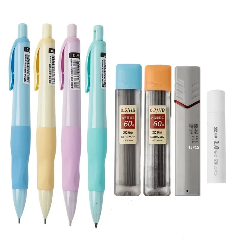 4Pcs Mechanical Pencils Set0.5/0.7/0.9/2.0MM Leads 2B School Art Writing Comfortable Grip Automatic Pencil Supplies Stationery