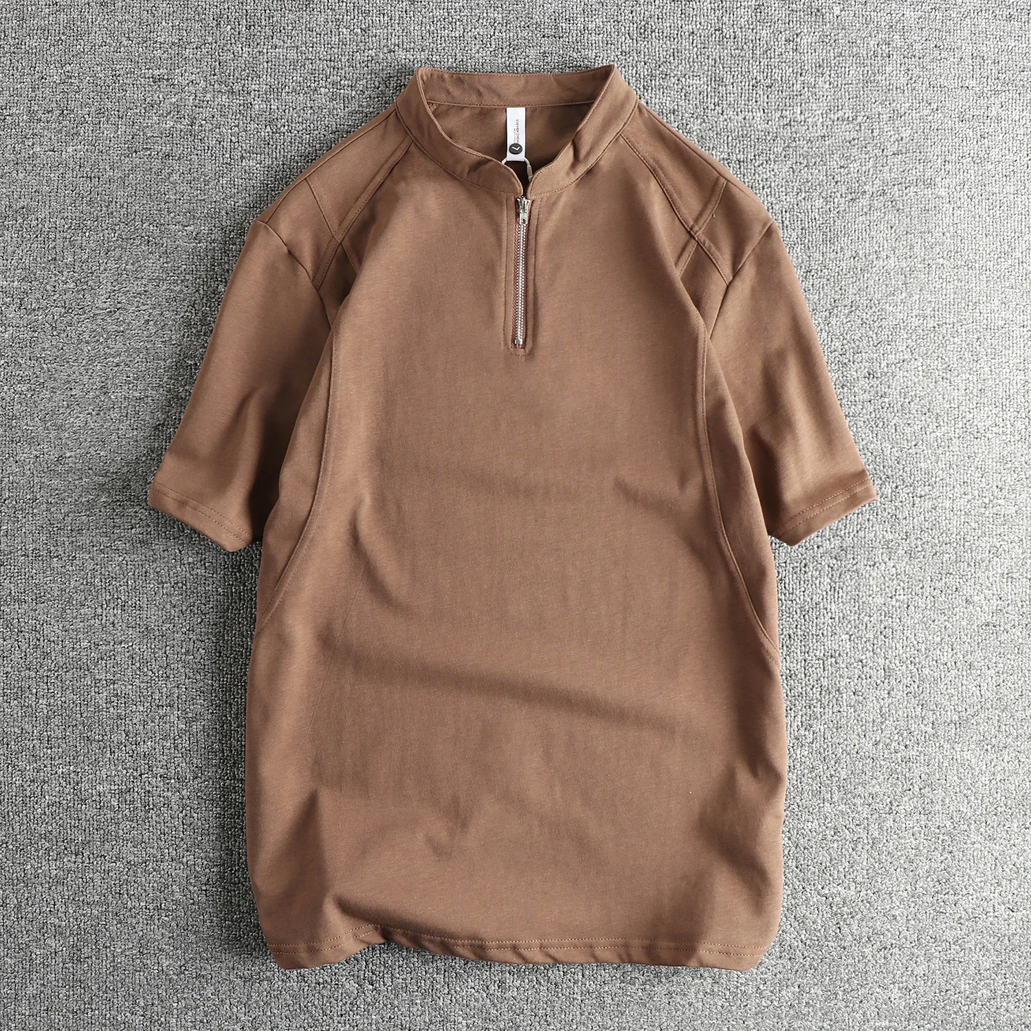 

Summer New American Retro Short-sleeved Half-open Stand-up collar T-shirt Men's Fashion 100% Cotton Washed Casual Sport Tops