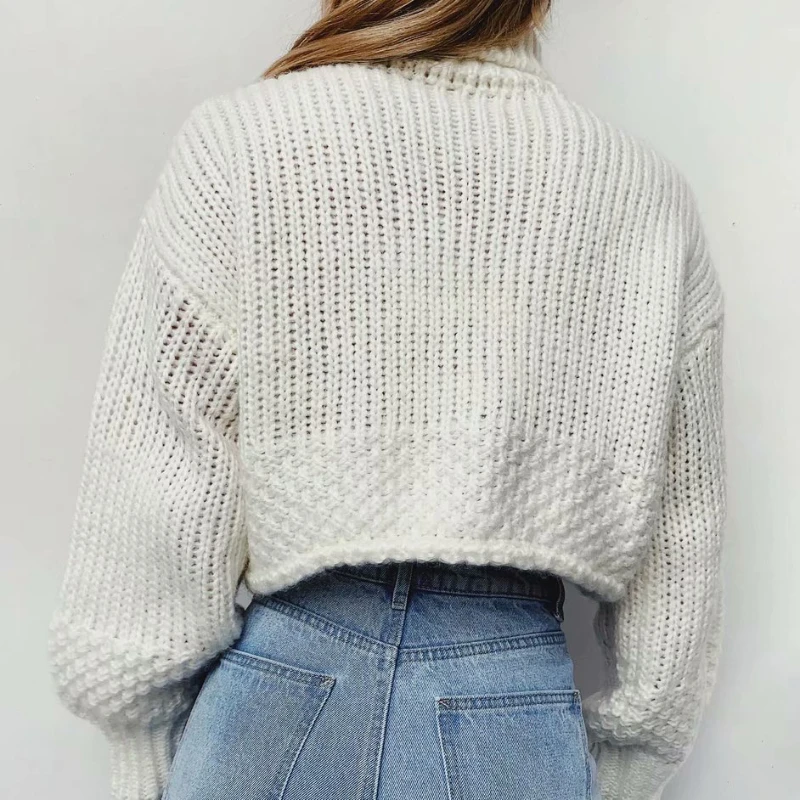 Turtleneck Sweaters White Za Woman Autumn Winter New  Fashion Simple Pullovers Long Sleeve Knitted Korean Tops Loose Jumpers