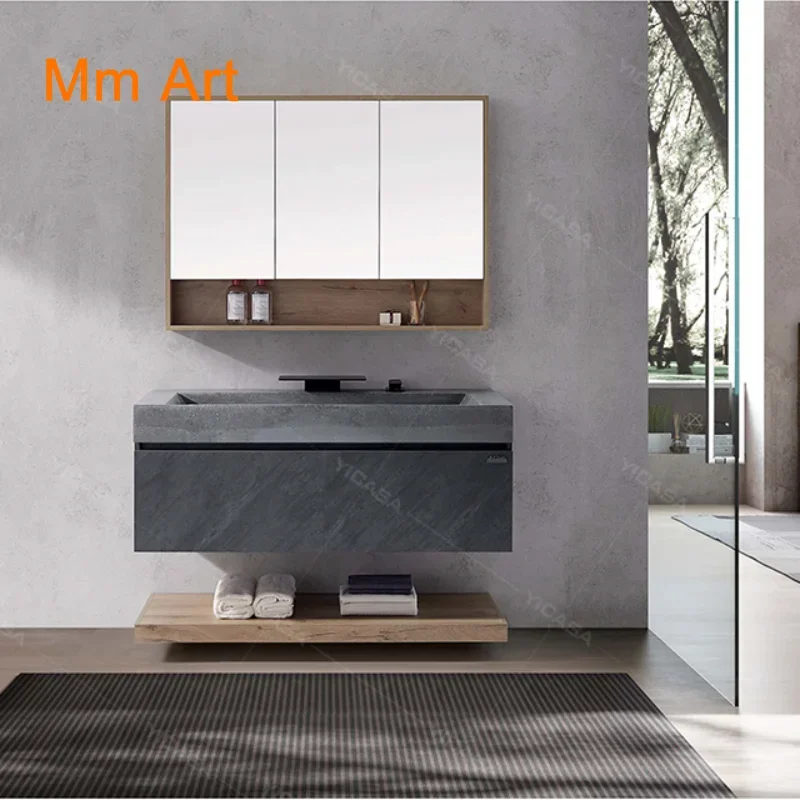 grey color slate surface bathroom vanity cabinets with bathroom mirror cabinet