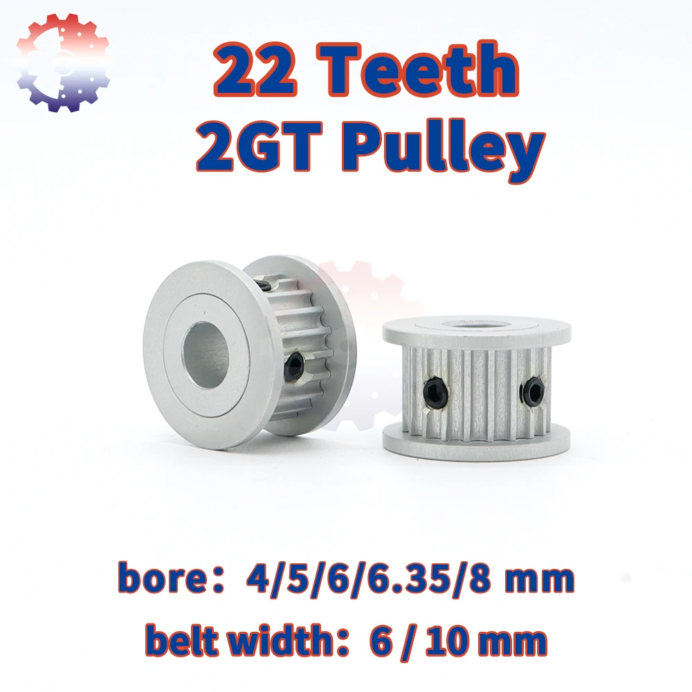 22Teeth 2GT Belt Pulley 22T GT2 Timing Pulley Bore 4/5/6/8mm Belt Width 6 10mm 2M Synchronous Wheel 3D Printer Pulleys 22 Teeth