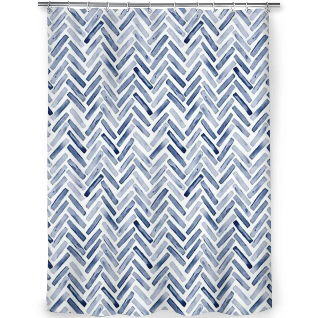 Shower curtain Bathroom  Indigo Blue Watercolor Herringbone Chevron decor Modern household Curtain Festival gift