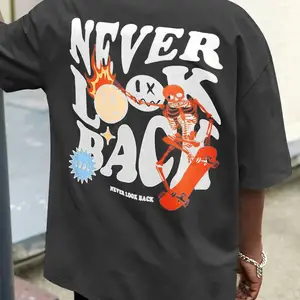 Schauen Sie niemals zurück kreatives Lächeln Schädel Druckzeichnungen Rua Print t -Shirt Man Lose Baumwollbekleidungs Crewneck t -Shirt 6 Hauptverkäufe Lächeln Kleidung - №3