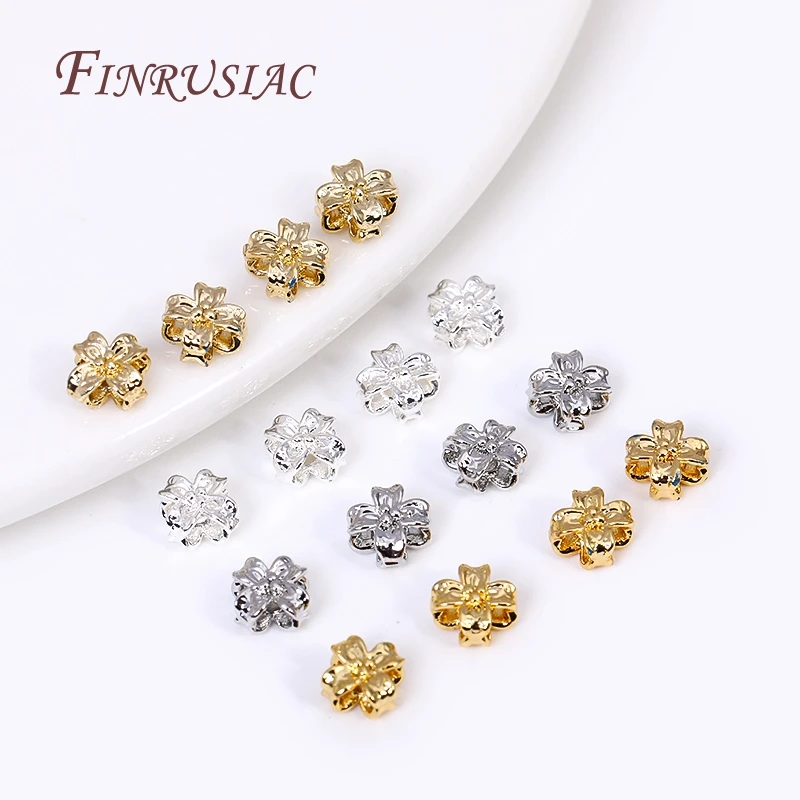 18K Gold Plated Flower Beads, High Quality Brass Metal Spacer Beads DIY Beading Jewelry Accessories Wholesale