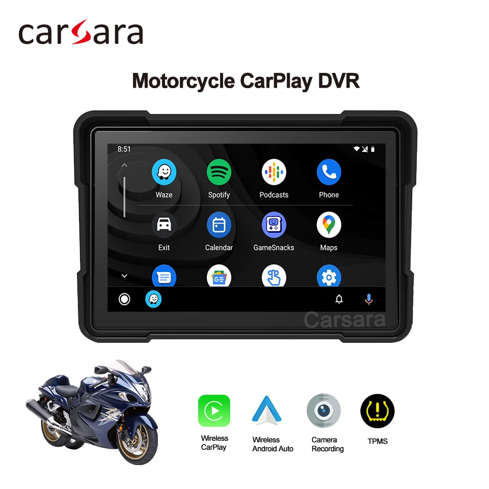 

Motorbike CarPlay Screen Wireless Android Auto Display Motorcycle Navigation Monitor Waterproof Tablet Optional DVR Rear Camera