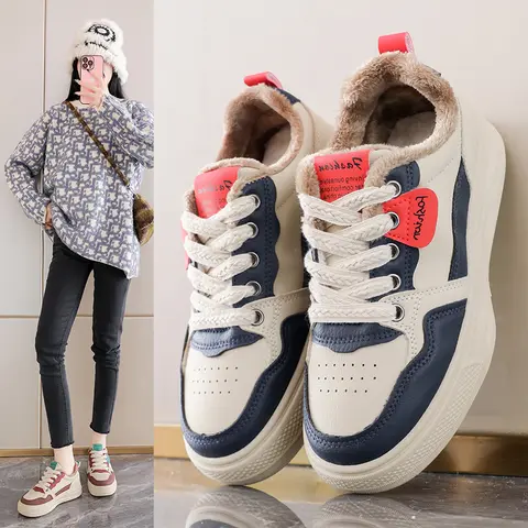 2025 트렌드 겨울 여성 신발 편안한 논슬립 내구성 플랫 따뜻한 캐주얼 신발 야외 플러시 따뜻한 캐주얼 보드 신발