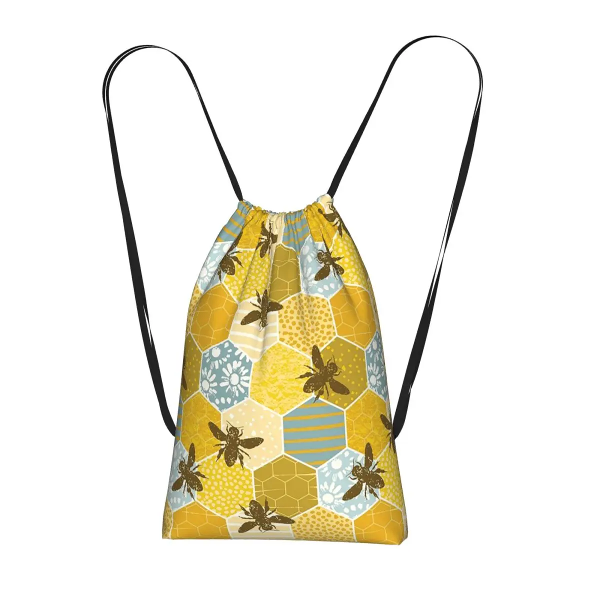 

Honey Bees And Honeycomb Pattern Backpacks Portable Drawstring Bags Shoes Bag Book Bags for Travel School