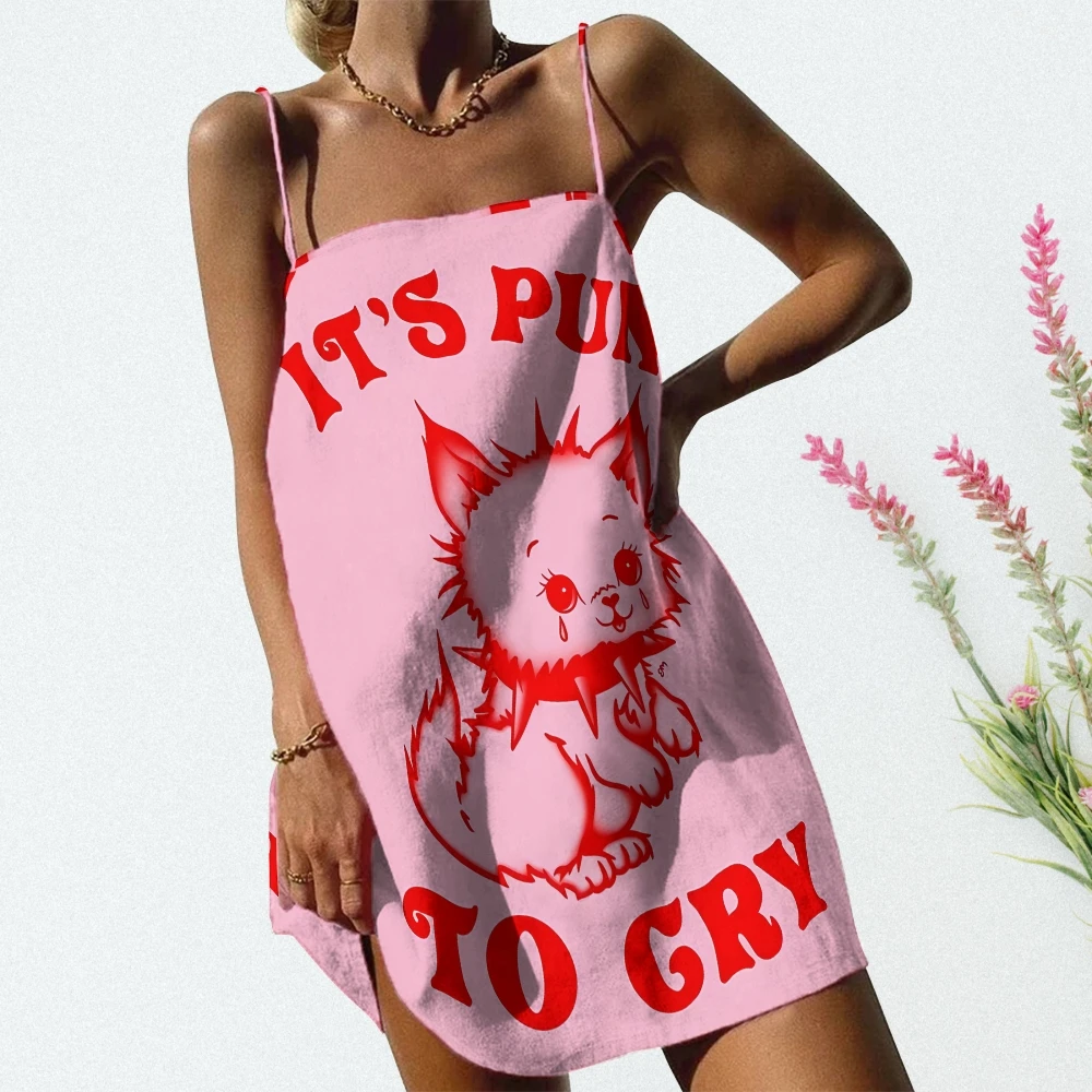 

Women'S Dress Pink Cat to Gry Print Y2K Retro Frock Casual Dresses One-Piece Holiday Clothing Grace Summer Oversized Outfits