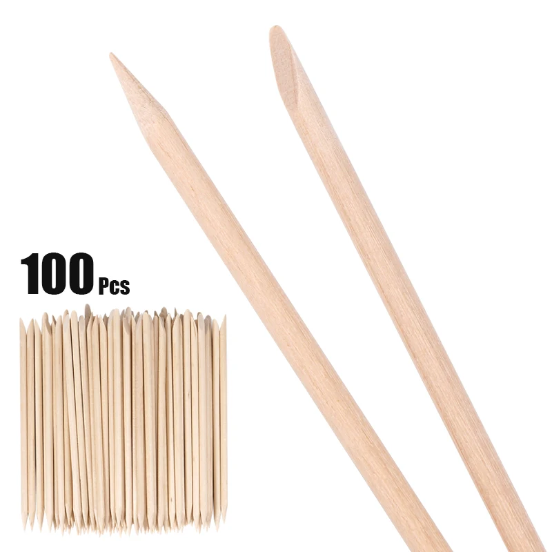 100pcs Nail Cuticle Pusher Orange Wood Sticks Nail Manicures Remover Wooden Design Nail Gel Polish Drawing Stick for Nail Art