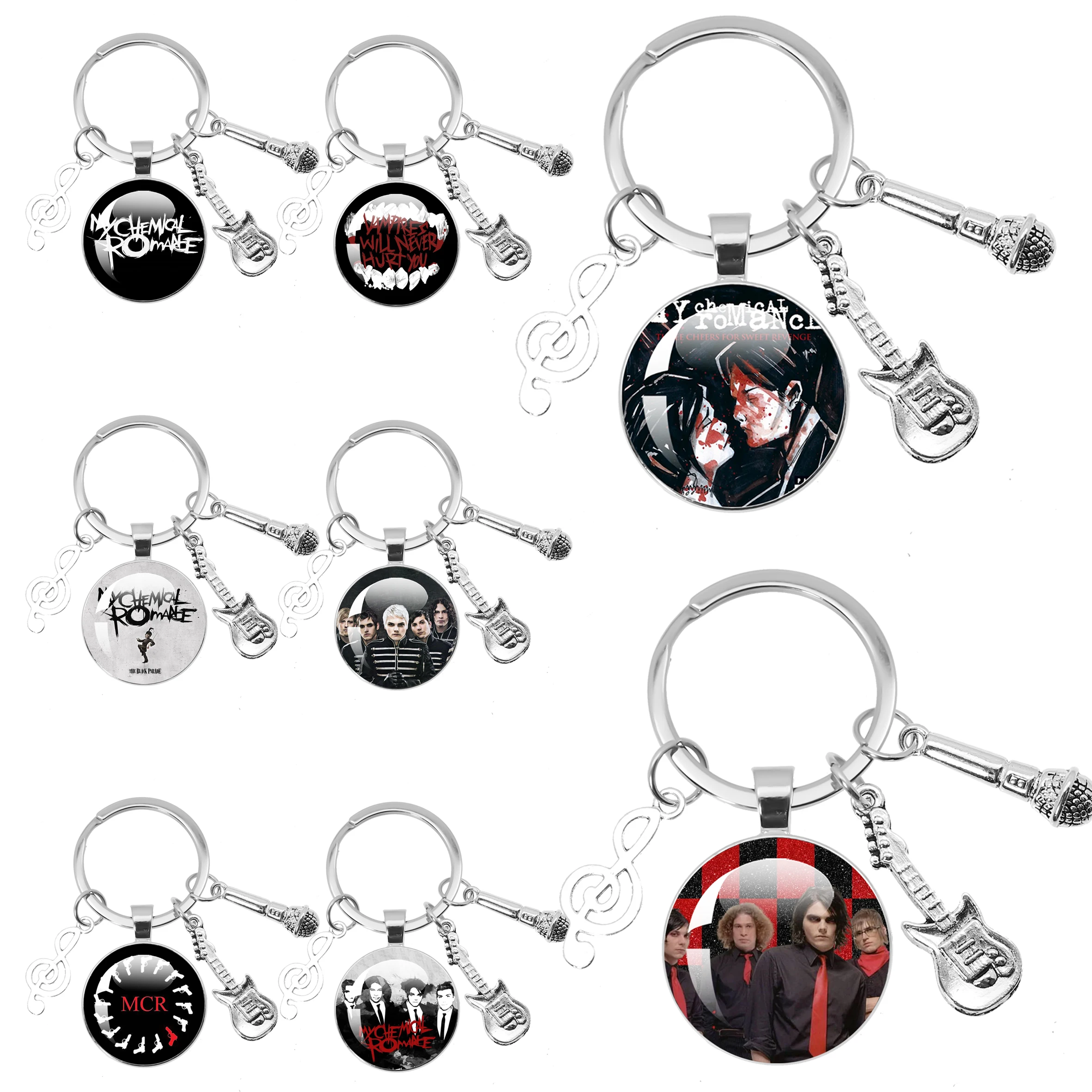 My Chemical Romance Rock Band Classic Glass Pendant Musician Keychain Accessories Jewelry Fans Collect Charm Gifts For Friends