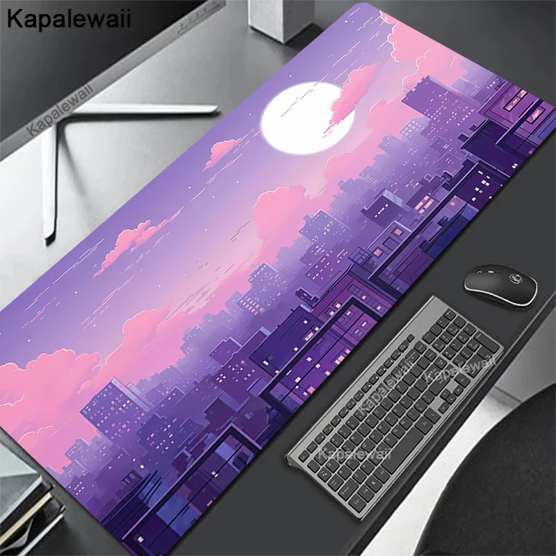 

Pixel Art Mouse Pad Mause Mat Japanese Street Office Desk Mat Computer Deskmat Pink Mousepad Kawaii Deskpad Table Rug Xxl 100x55