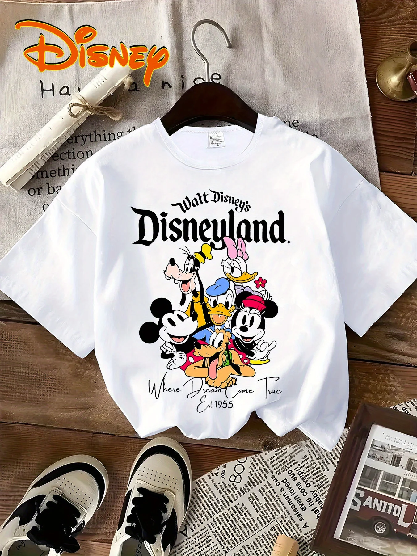 

Couple Disney Mickey Mouse American Printed Short Sleeve Unisex Casual Round Neck T-shirt Top Popular Short Sleeve