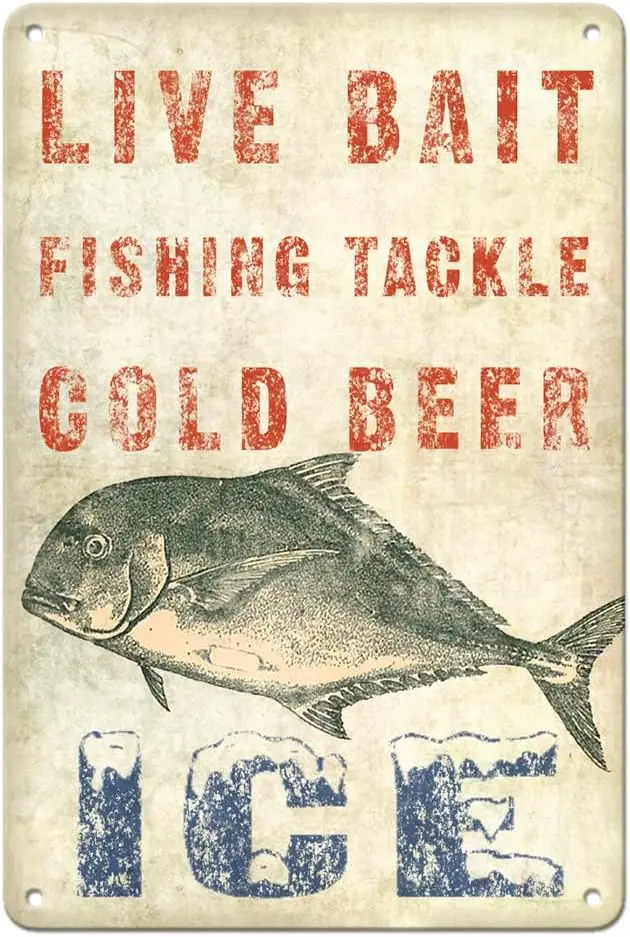 Hawaii Bait Stand Sign - Fishing Tackle Cold Beer Ice - Vintage Advertising Poster by Wade Koniakowsky - 8 x 12 inch Vintag sign