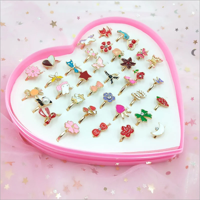 

12Pcs Cute Cartoon Rings Children Girls Rings Pretend Play Makeup Toys Cartoon Crystal Jewelry Alloy Animal Enamel Ring