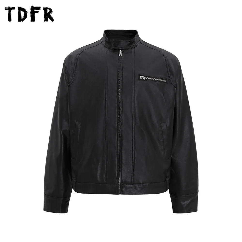 

Мужская стеганая куртка из искусственной кожи с украшением на молнии, однотонная осенне-зимняя повседневная стеганая куртка в стиле ретро с лацканами и длинными рукавами