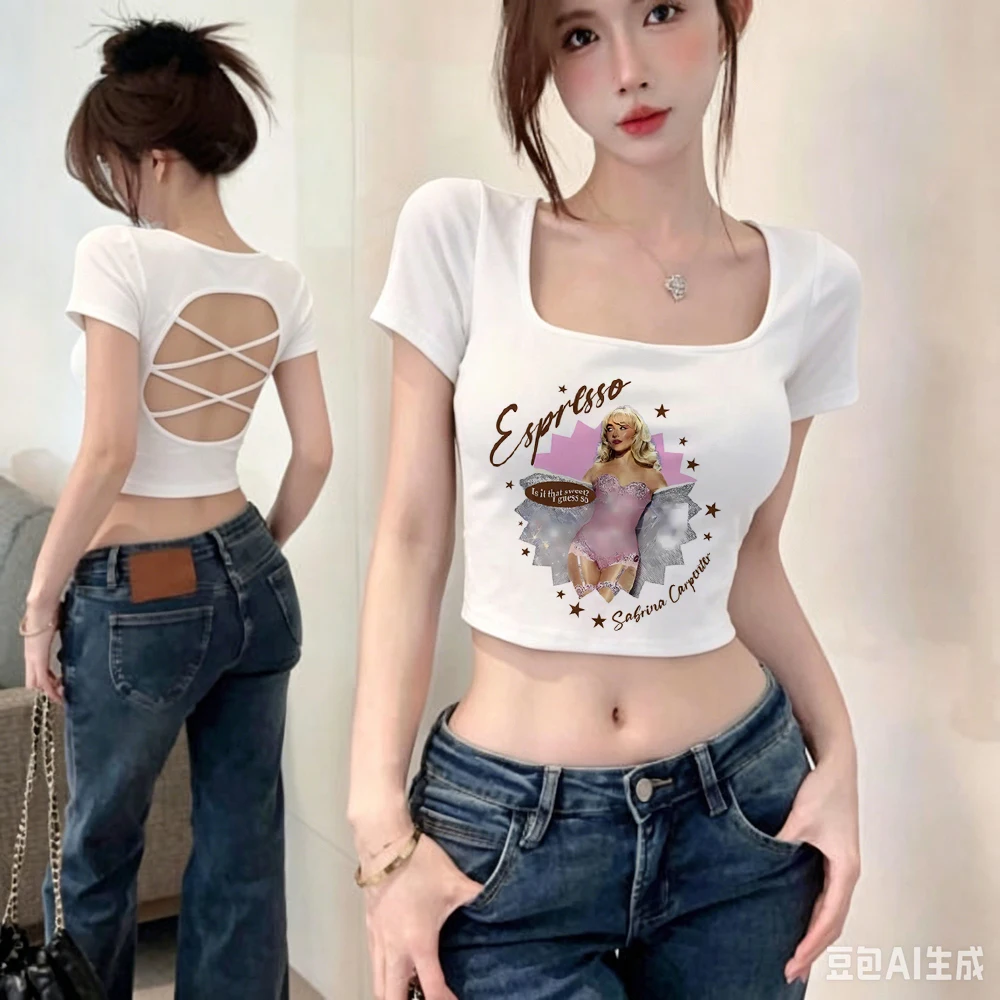 Sabrina Carpenter cropped top girl summer harajuku kawaii 2000s shirt manga scene  baddie alternative  party