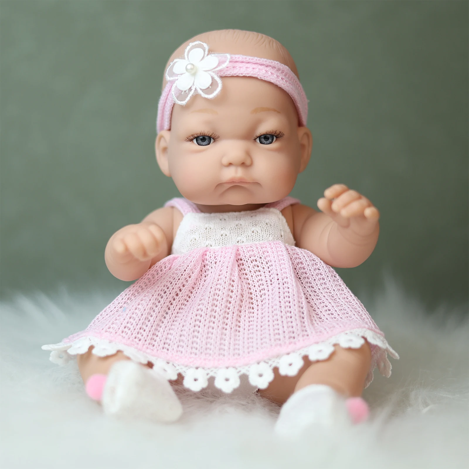 32cm/12.6 Inches Bebe Reborn Baby Doll Pink Color Clothes Vinyl Body Realistic New Born Baby Dolls with Fashion Stocking Gift