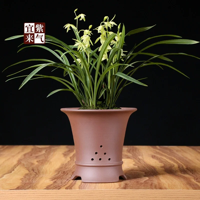 Ceramic Purple Sand Bonsai Pot Vase Tradition Chinese Shape Home Room Office Garden Decoration