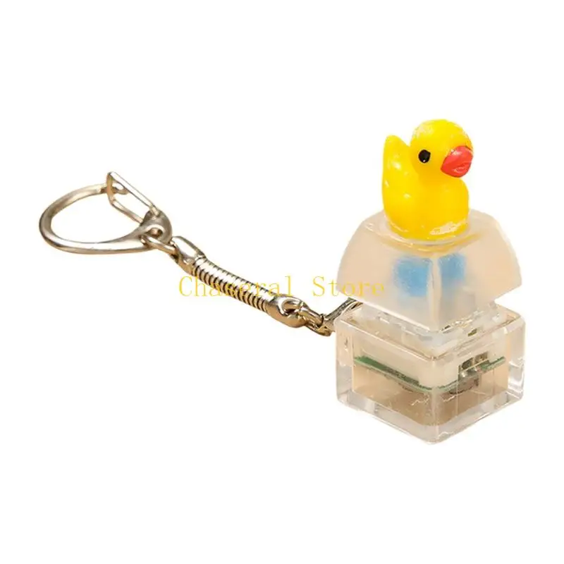 E7CE Mini Duck Keychain Toy with Press-Activated Light, Soft Squeeze Body, Clear Base and Clip for Everyday Carry Use