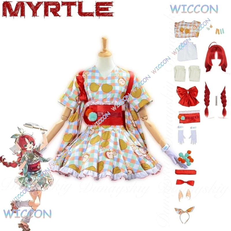 

Youko/Arknights Game Myrtle, косплей, энергичная девушка с красным париком с двойным хвостиком и ярким праздничным платьем, карнавальный костюм